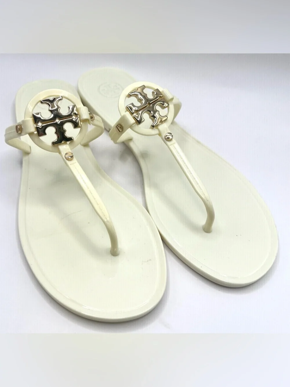 Tory Burch- Women's Ivory T-Strap Logo-Mini Miller Jelly Sandal-‎ Size:10M